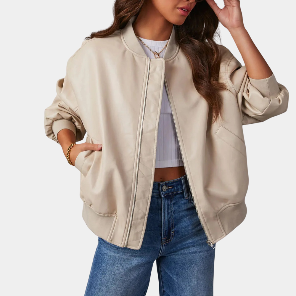 Women's leather motorcycle jacket