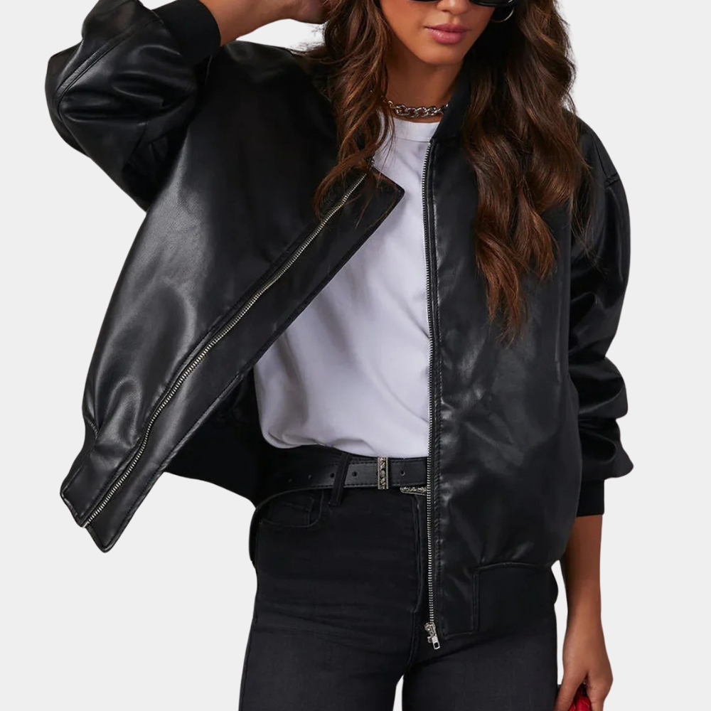 Women's leather motorcycle jacket