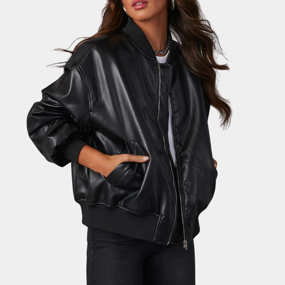 Women's leather motorcycle jacket