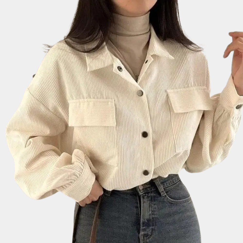 Chic retro lapel corduroy jacket with drawstring for women