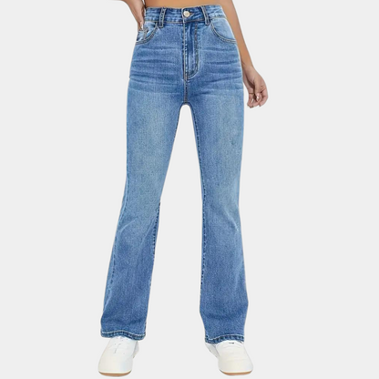 High-waisted women's light blue jeans