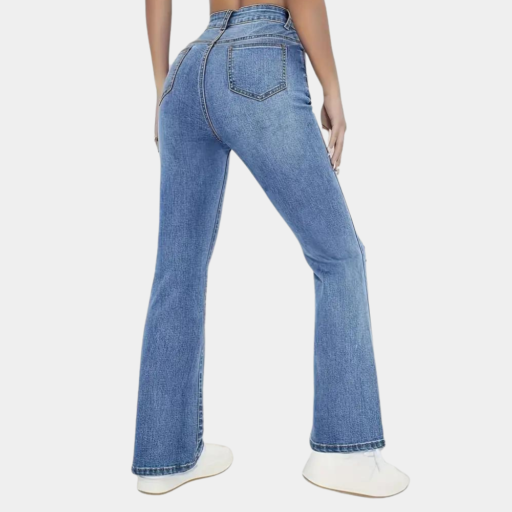 High-waisted women's light blue jeans