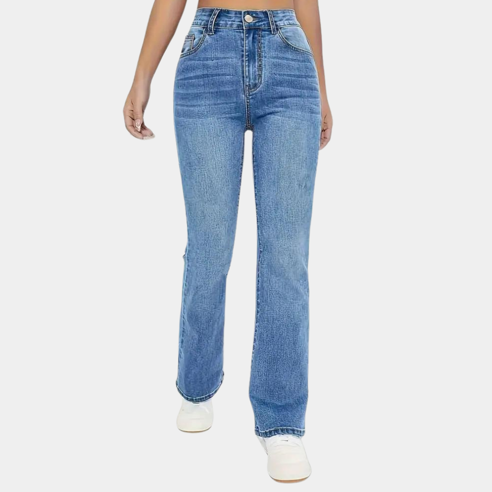 High-waisted women's light blue jeans