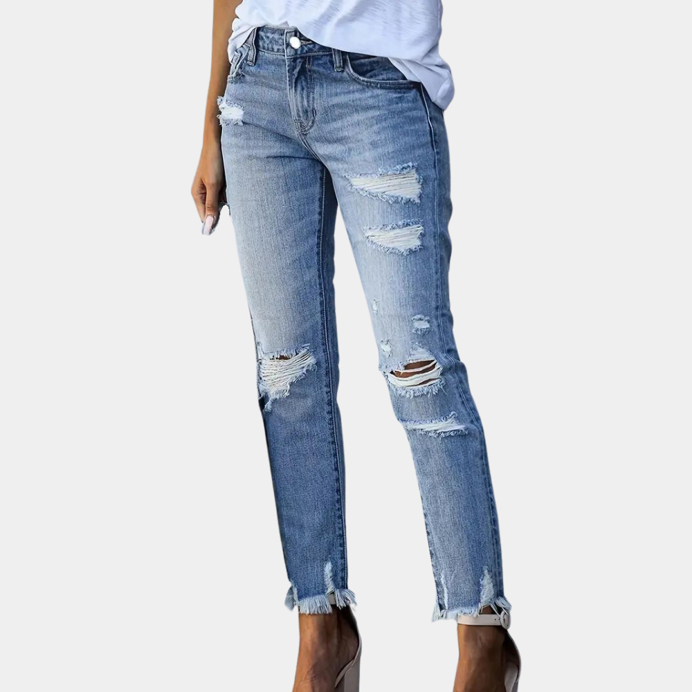 Ladies' slim fit ripped jeans with tassel design
