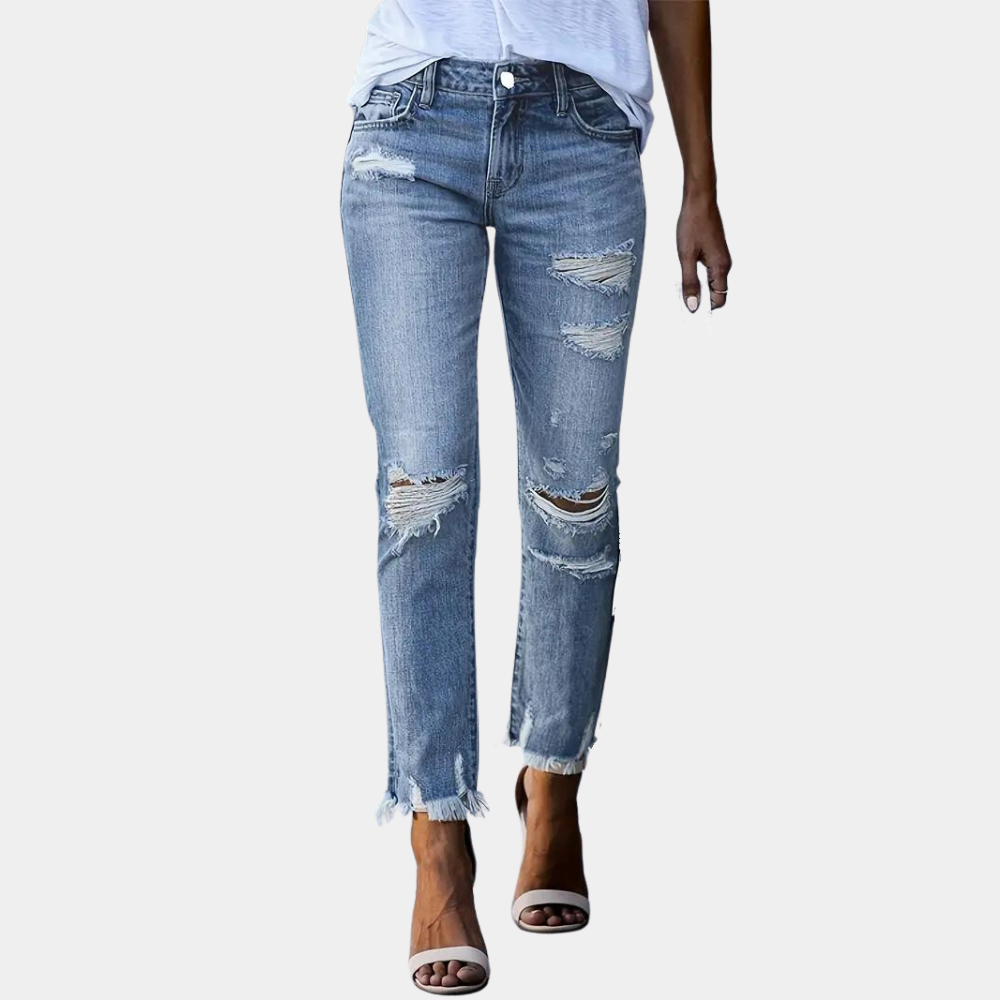 Ladies' slim fit ripped jeans with tassel design