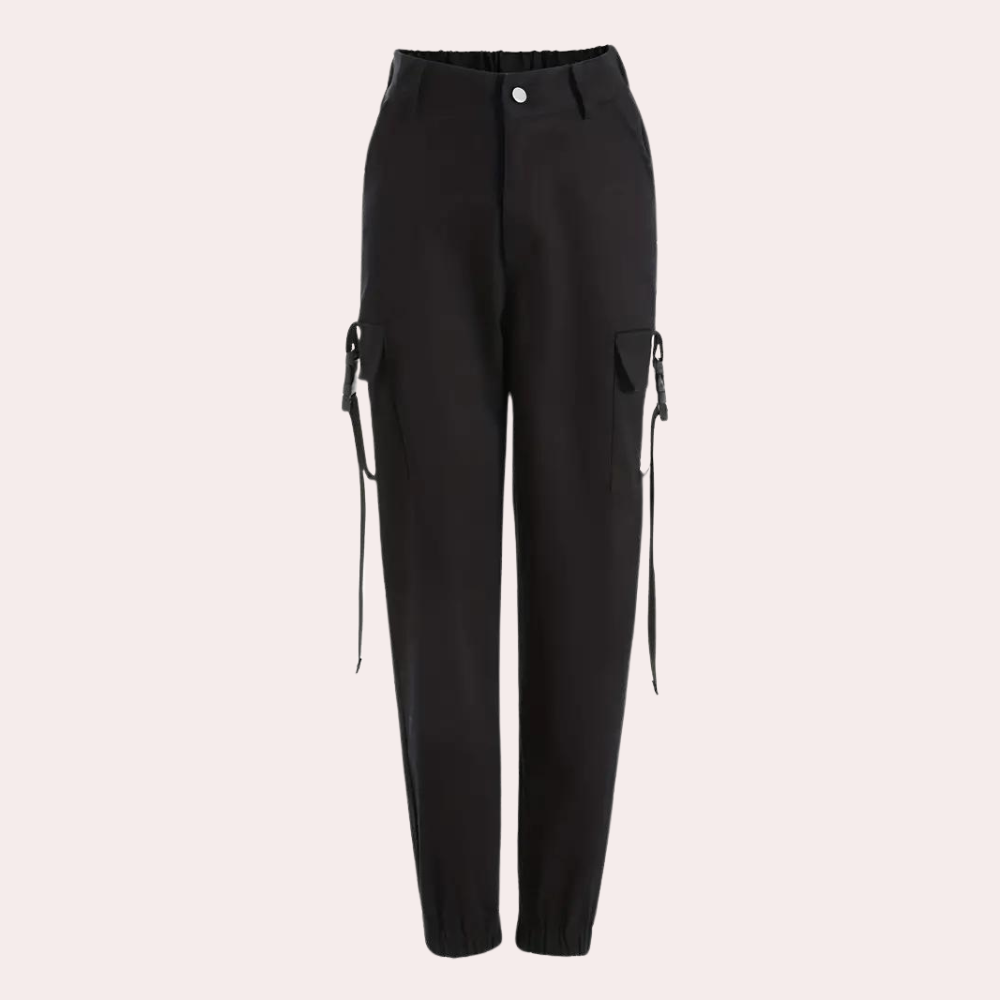 Trouser pants with side pocket buckle for women