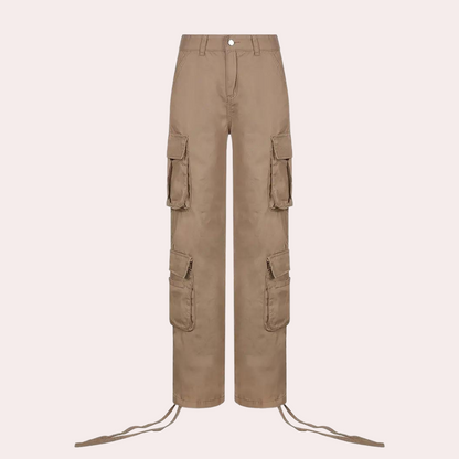 Women's khaki pocket overalls trousers