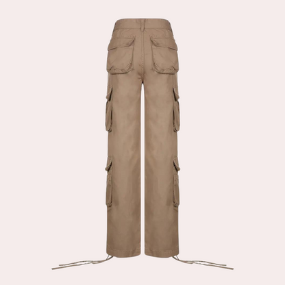 Women's khaki pocket overalls trousers