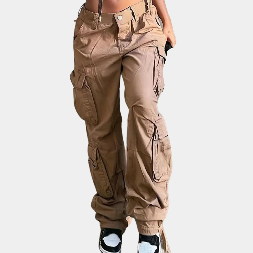 Women's khaki pocket overalls trousers