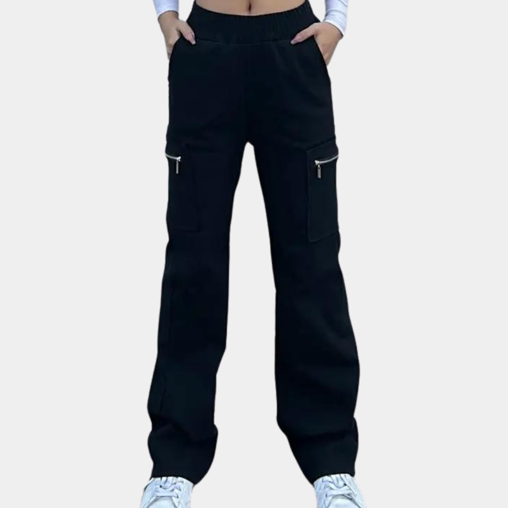 Retro fashion straight work pants with multi-pocket design for women