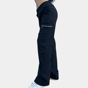 Retro fashion straight work pants with multi-pocket design for women