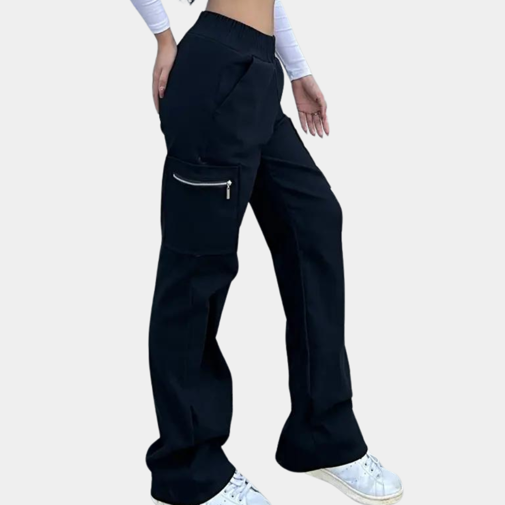 Retro fashion straight work pants with multi-pocket design for women