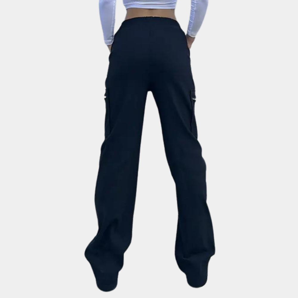 Retro fashion straight work pants with multi-pocket design for women