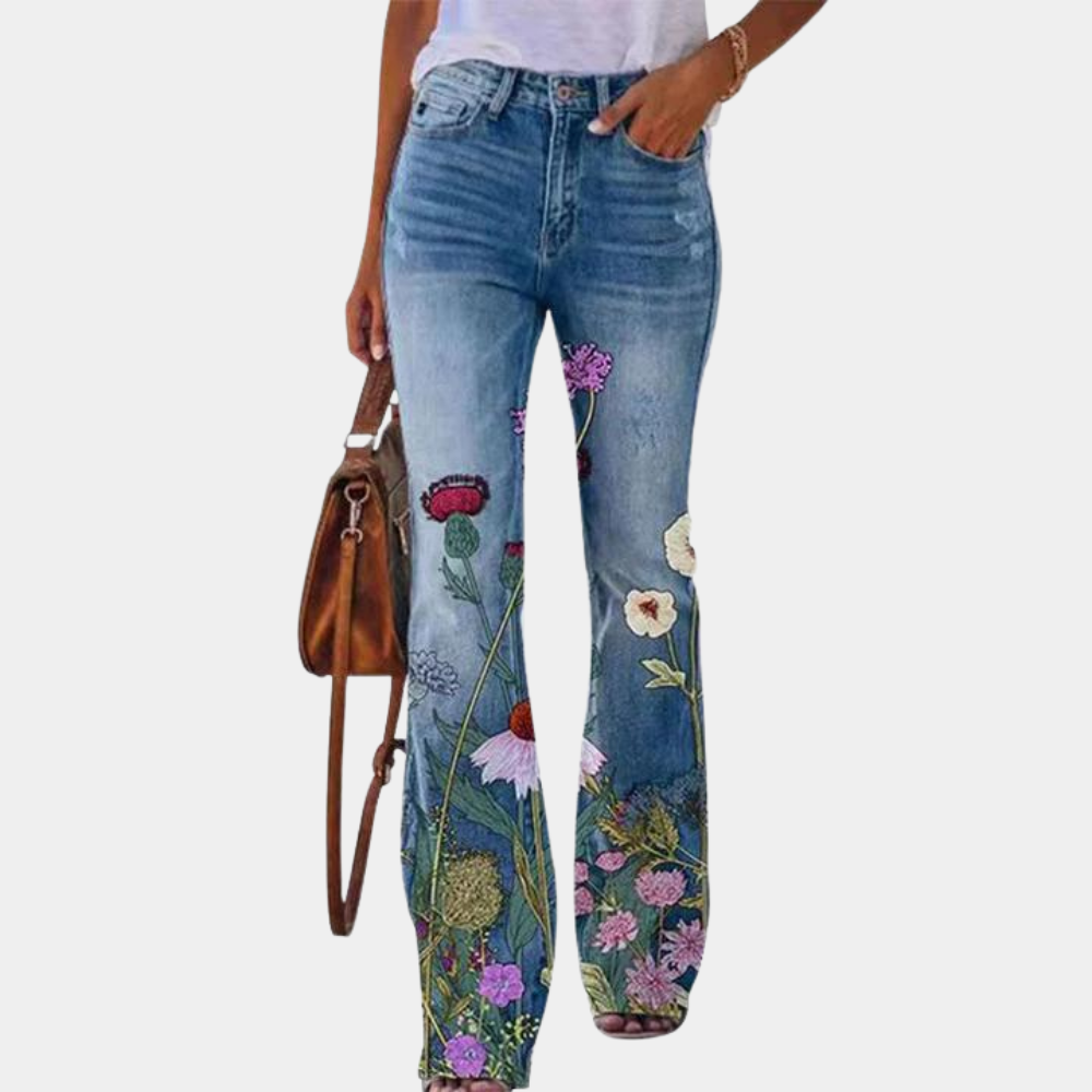 Printed large size thin jeans for women