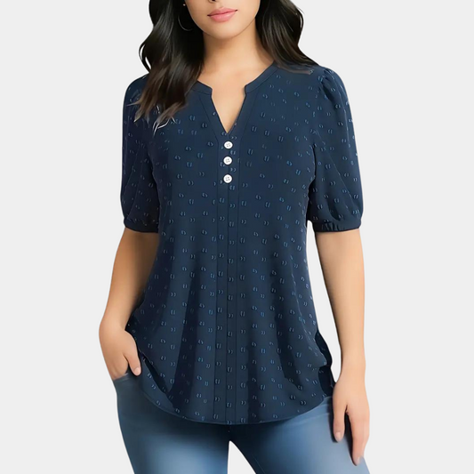 Relaxed Fit Puff Sleeve Henley Blouse