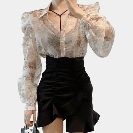 Puff Sleeve Tailored Fit Sheer Blouse