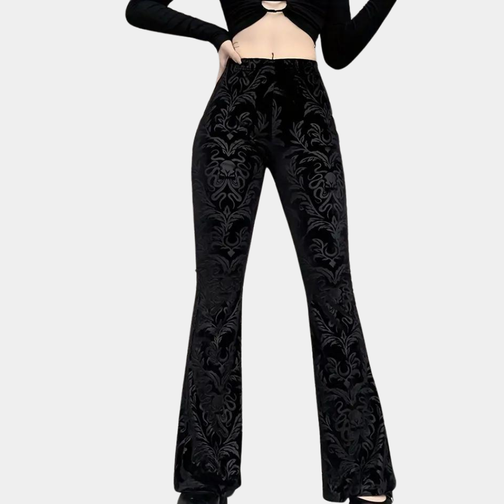 Black personalized bell-bottom suede embossed pants for women