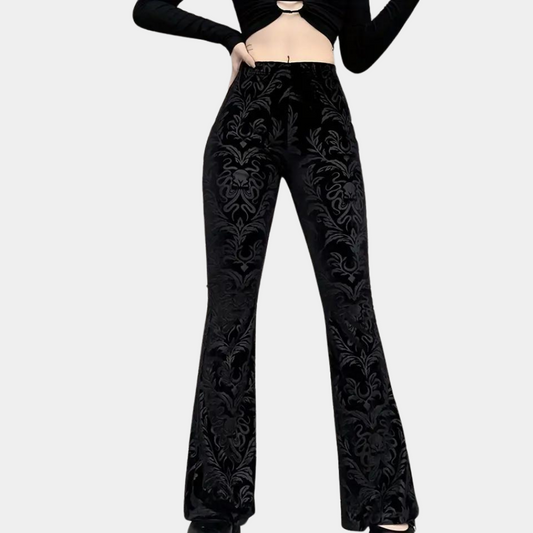 Embossed Velvet High-Waisted Flared Pants