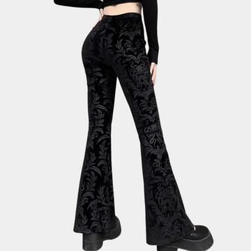 Black personalized bell-bottom suede embossed pants for women