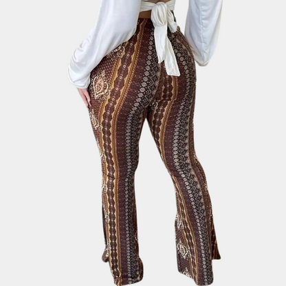 Women's boho high-waisted bell-bottom trousers