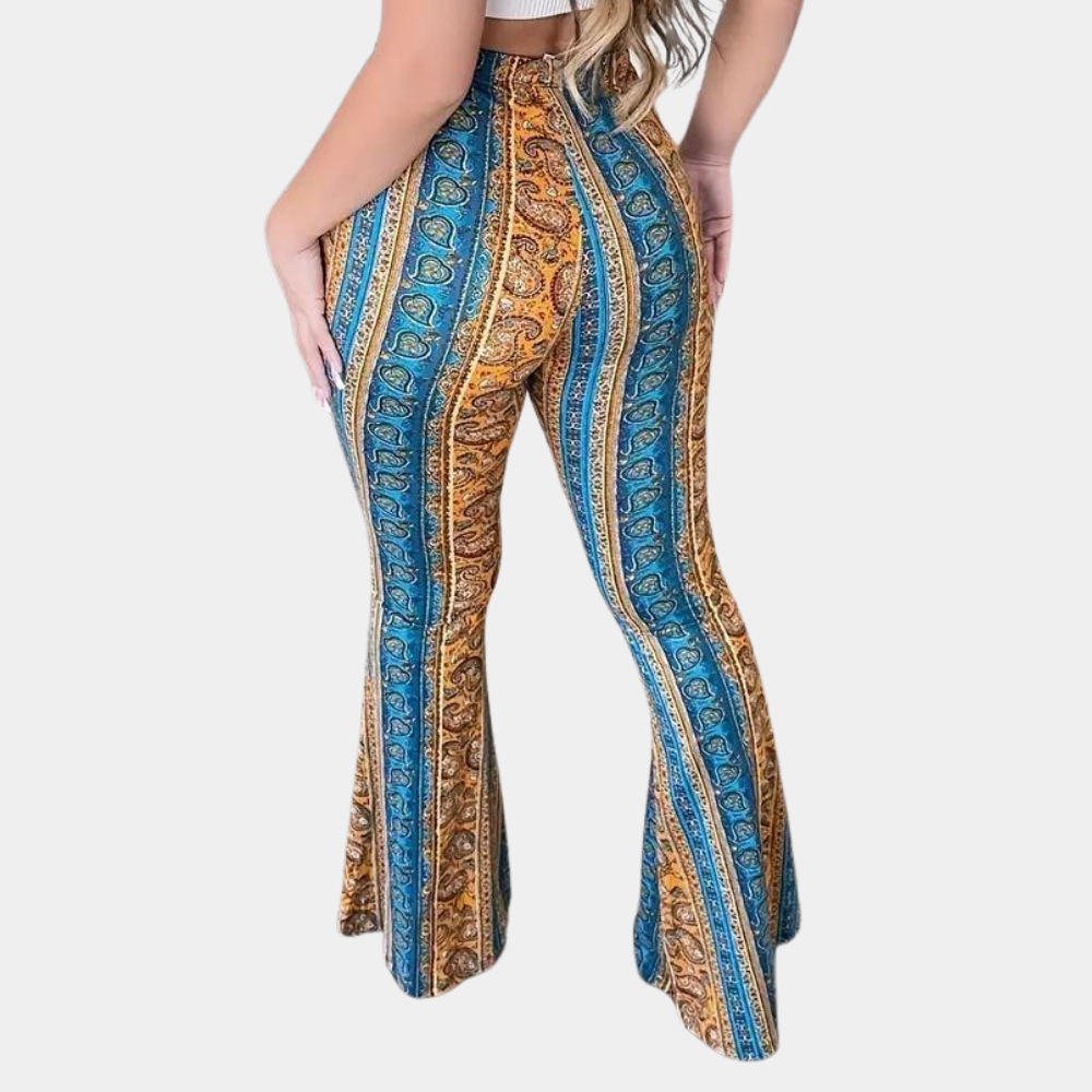 Women's boho high-waisted bell-bottom trousers