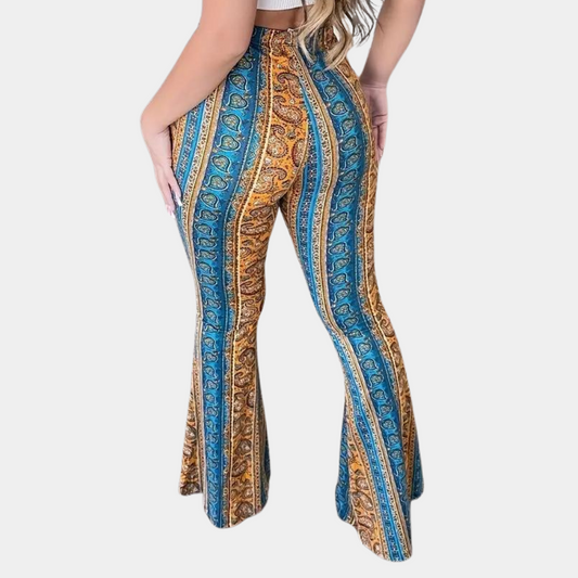 High-Waisted Boho Bell-Bottom Trousers
