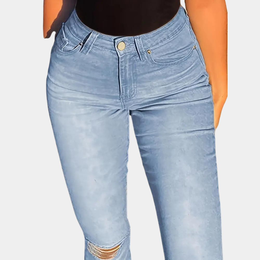 Ripped wide leg flared denim pants for women