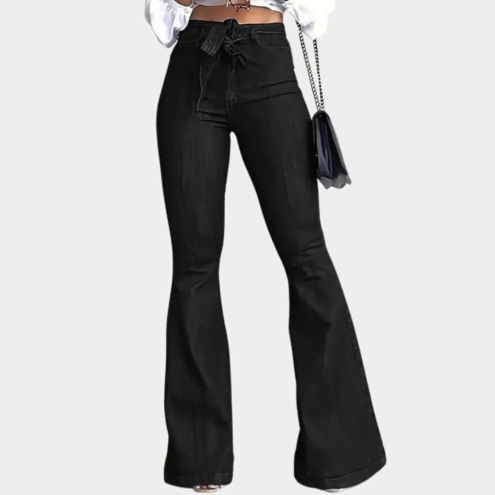 High-waisted lace-up flared pants for women