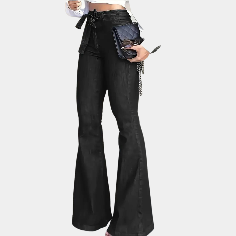 High-waisted lace-up flared pants for women