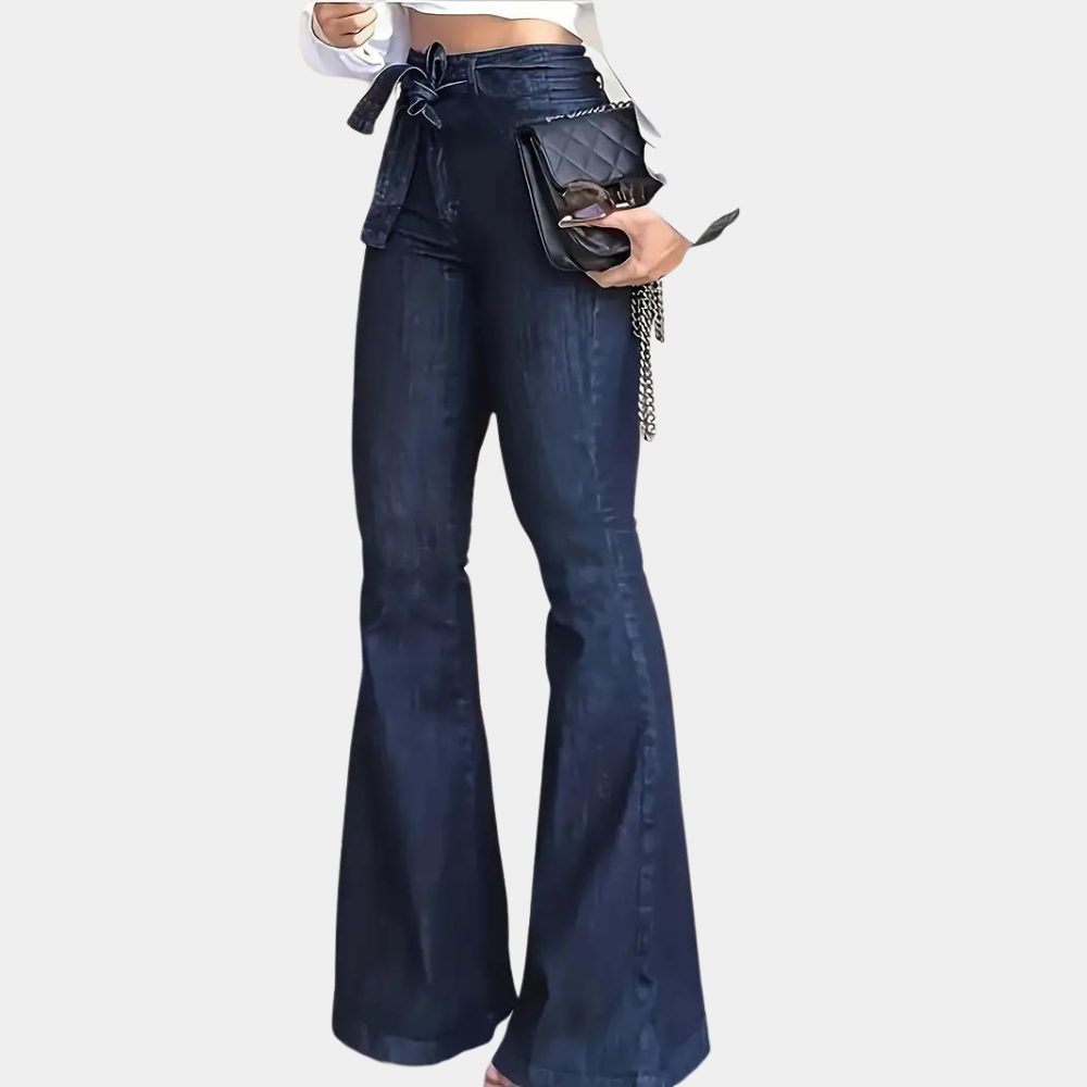 High-waisted micro-elastic lace-up flared pants for women