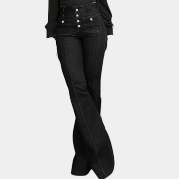 High waist slim fit flared denim trousers for women