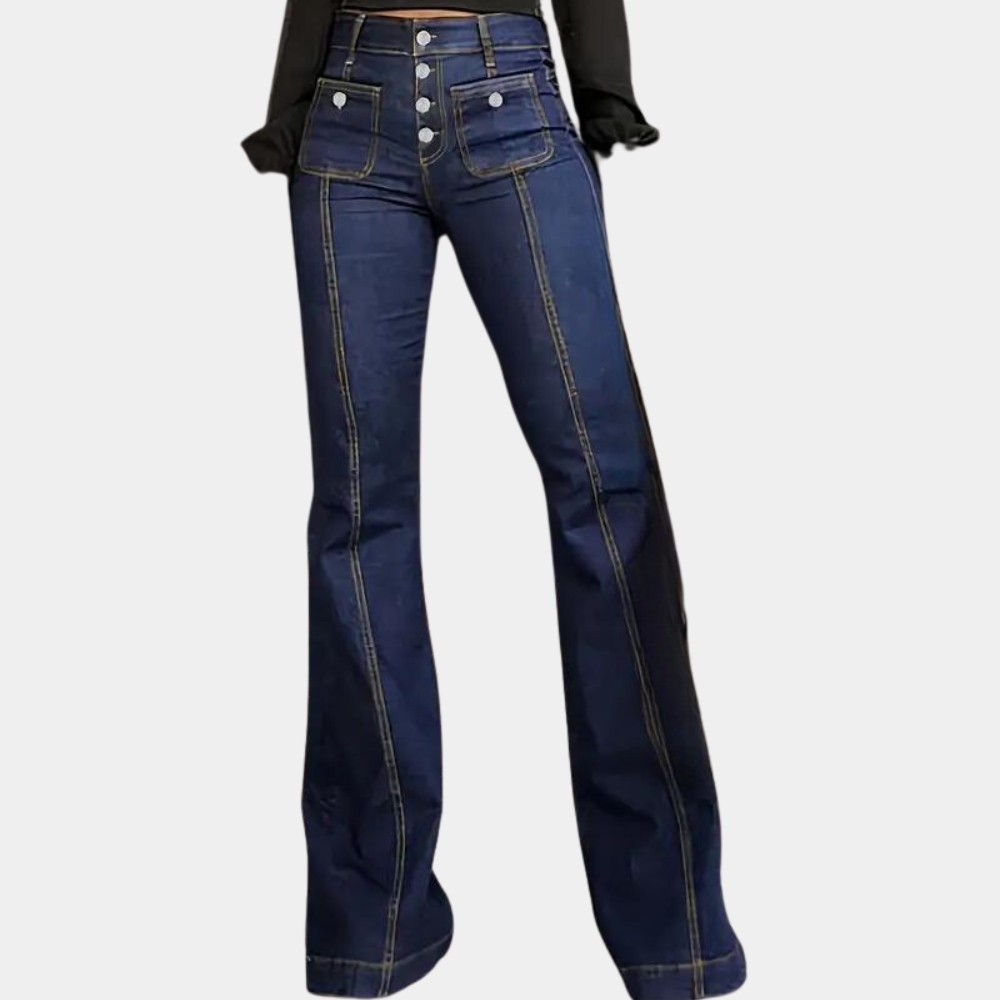 High waist slim fit flared denim trousers for women