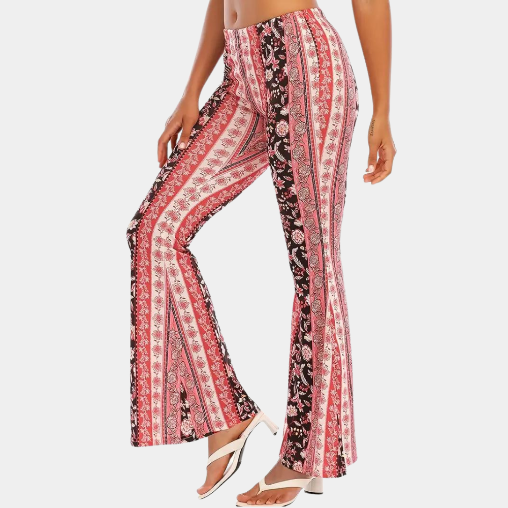 Multicolor printed wide leg flared pants for women