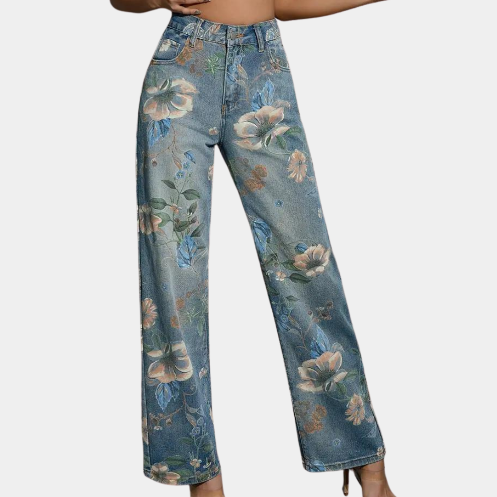 Floral wide leg jeans for women