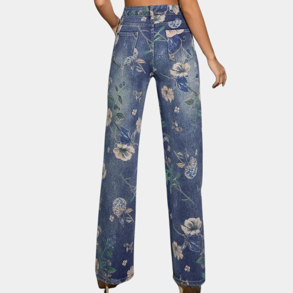 Floral wide leg jeans for women