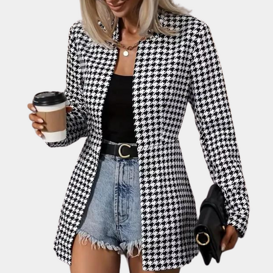 Tailored Houndstooth Pattern Blazer With Lapel Collar