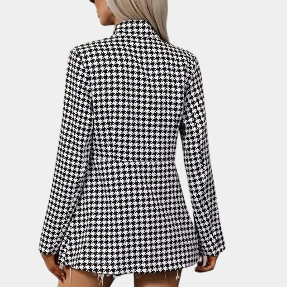 Women’s Blazer - Tailored Fit - Houndstooth Pattern - Long Sleeve - Lapel Collar