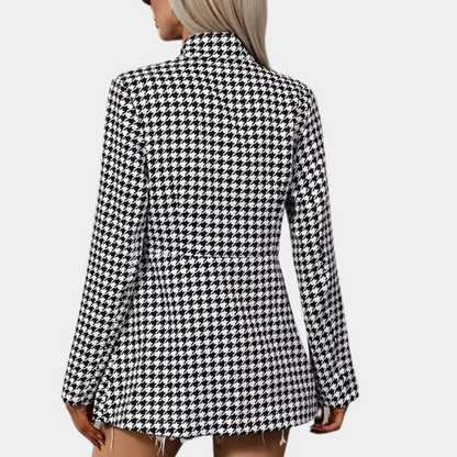 Women’s Blazer - Tailored Fit - Houndstooth Pattern - Long Sleeve - Lapel Collar