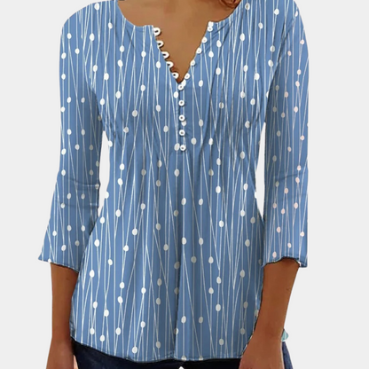 Stylish v-neck printed long-sleeved shirt for women