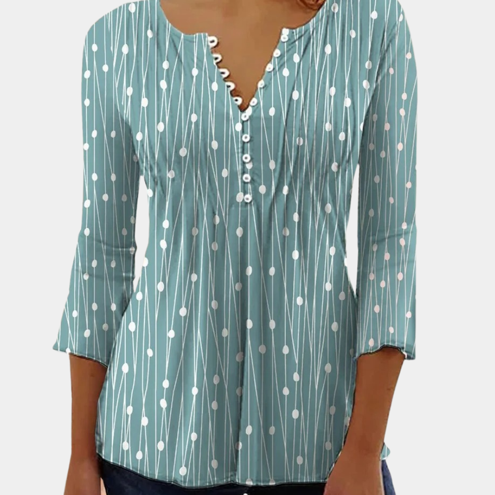 Stylish v-neck printed long-sleeved shirt for women