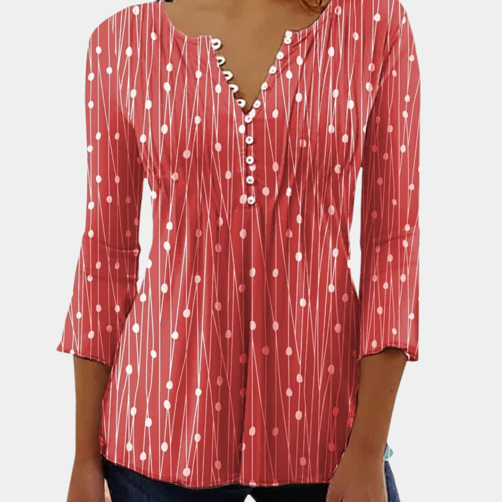 Stylish v-neck printed long-sleeved shirt for women