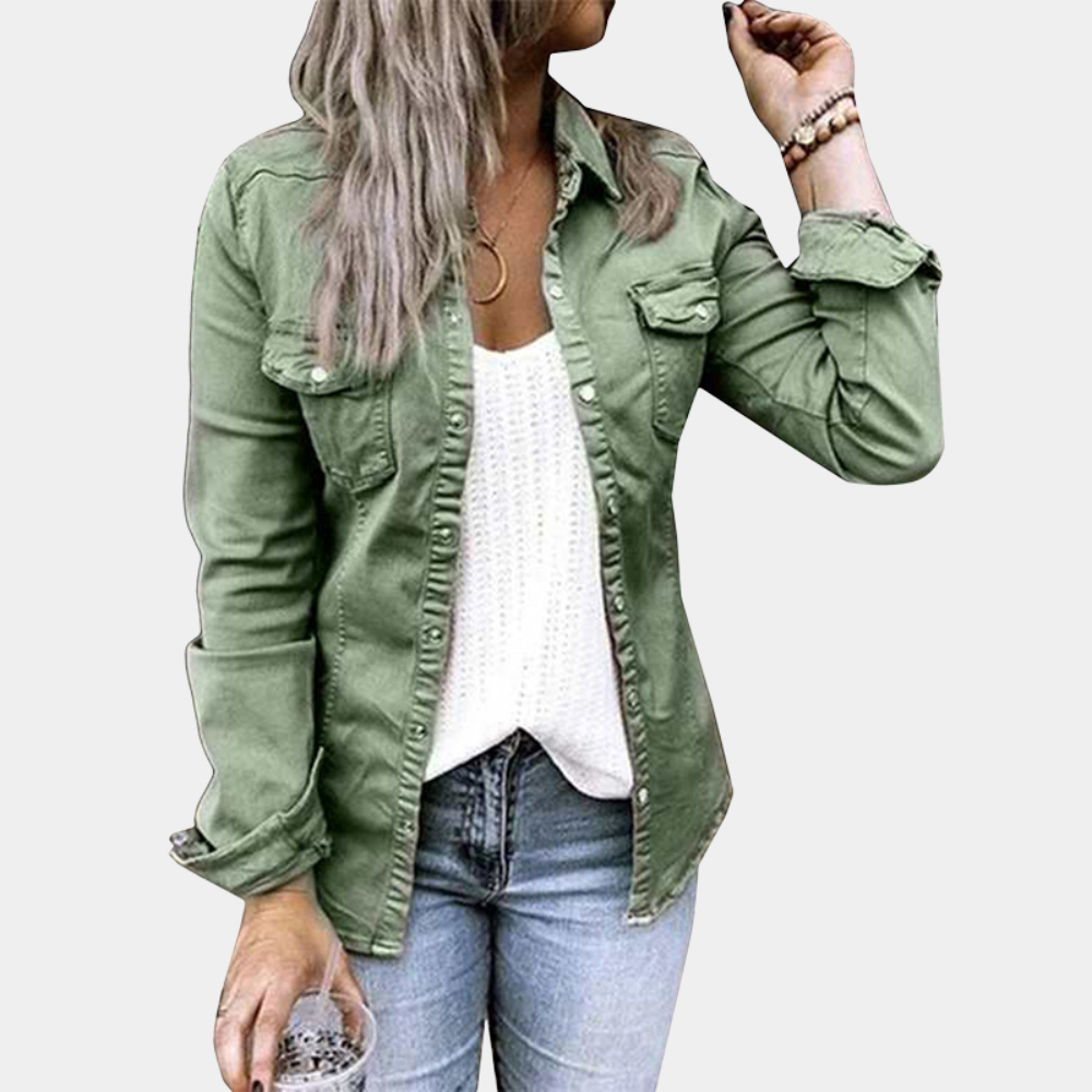 Women's Button-Up Shirt - Tailored Fit - Long Sleeve - Casual Denim Style