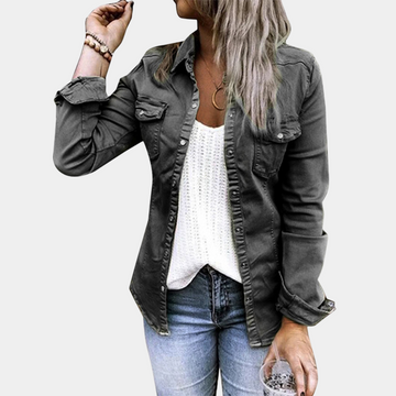 Women's Button-Up Shirt - Tailored Fit - Long Sleeve - Casual Denim Style