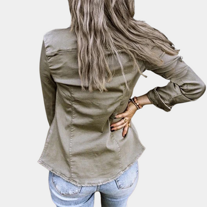 Women's Button-Up Shirt - Tailored Fit - Long Sleeve - Casual Denim Style