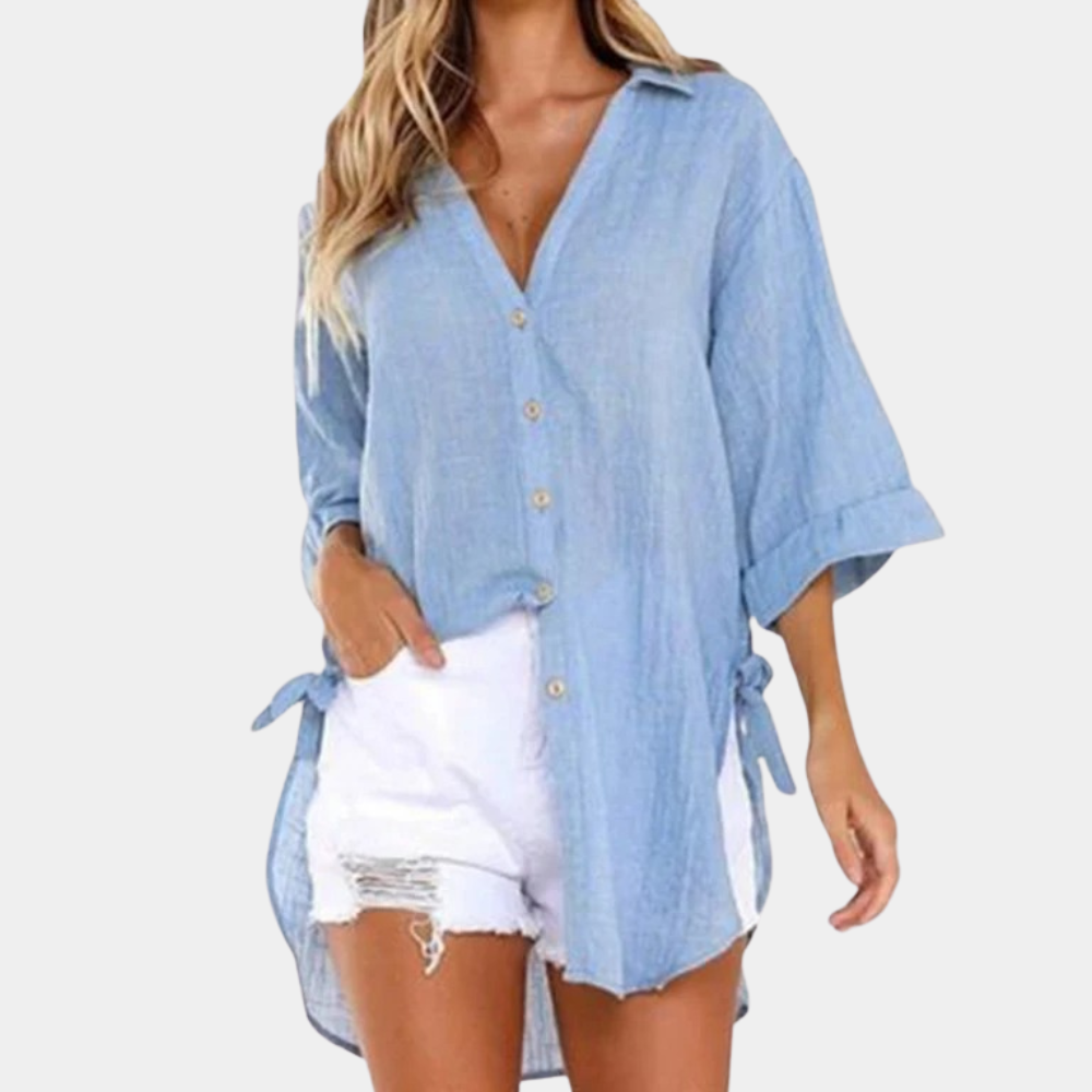 Relaxed Fit Side Tie Button-Up Shirt