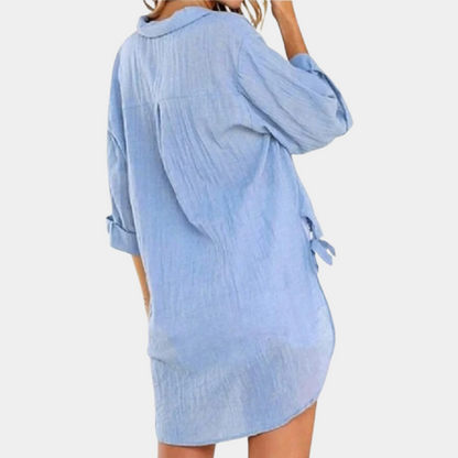 Women's Button-Up Shirt - Long Sleeve - Relaxed Fit - Side Tie Detail - Casual Wear
