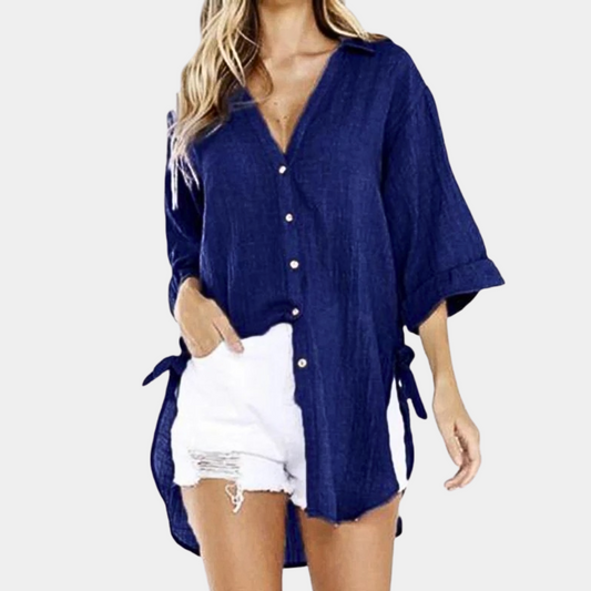 Relaxed Fit Side Tie Button-Up Shirt