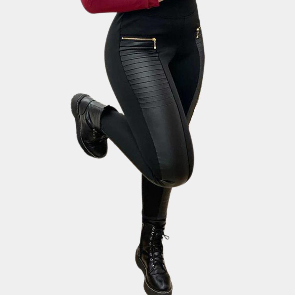 Women's high-waist skinny leather splicing trousers