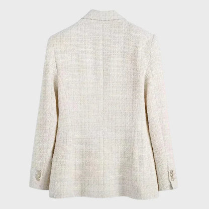 Women’s Blazer – Double-Breasted Tailored Fit – Notched Lapels – Textured Weave – Flap Pockets