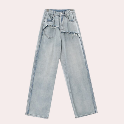 Women's trendy straight leg nine-point trousers jeans with washed effect